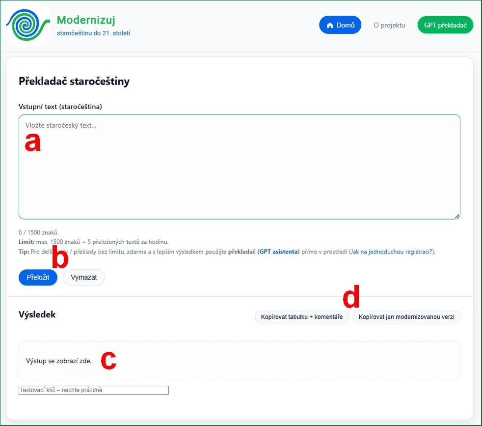 Hlavní stránka webu – orientace